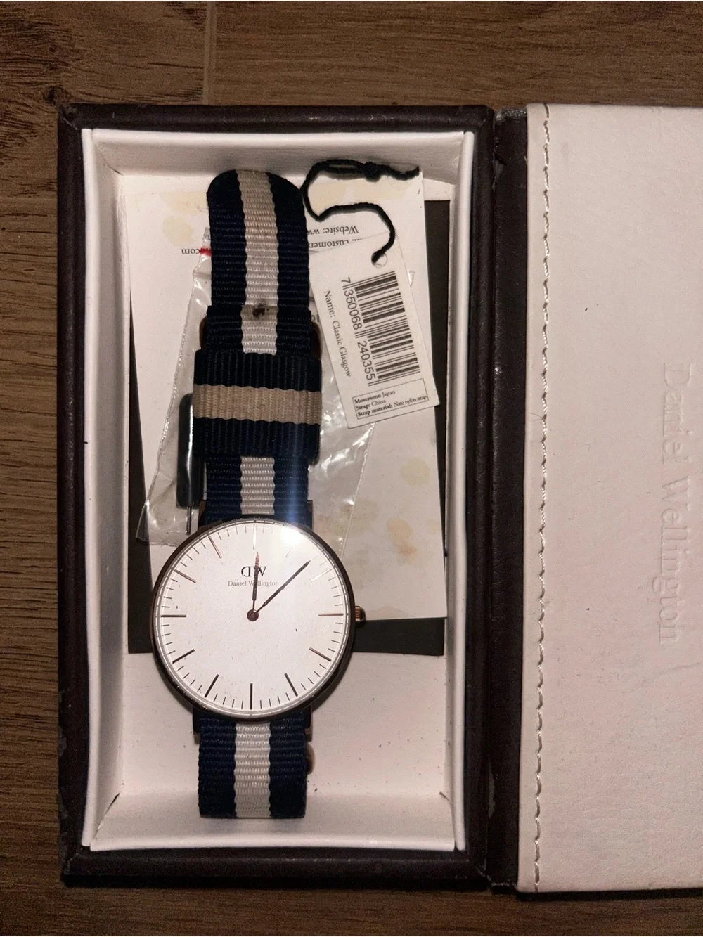 Daniel Wellington Navy and White Stripe NATO Strap Watch